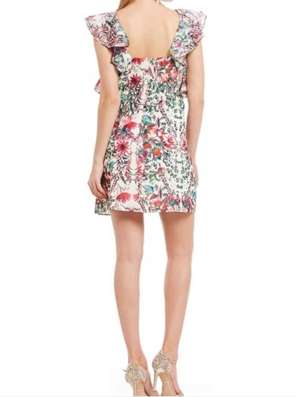 Belle Badgley Mischka Alex Floral Shift Dress Women's Size 2 Ruffle Preppy Party - Picture 2 of 15